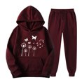 thumbnail image 1 of JURANMO Fashion 2 Piece Sets for Women Casual Lightweight Hoodie Sweatsuit Cute Print Hooded Pullover Tops with Kangaroo Pocket Sweatpant Two Piece Matching Outfits Wine XXL, 1 of 2
