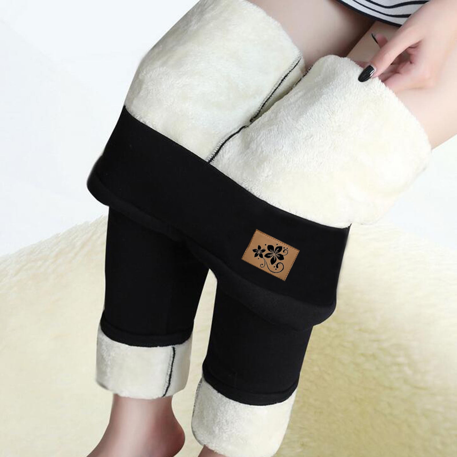 JURANMO Fleece Lined Leggings,Womens Trendy Casual Women Printed Legging  2024 Winter Classic Solid Color Pant Span Ladies High Waist Keep Warm Long  Pants 