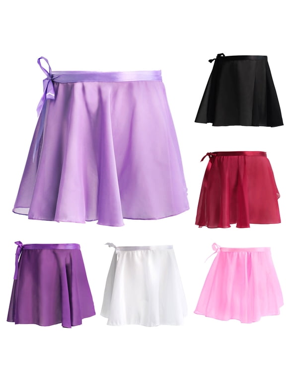 Girls Ballet Skirt Tie Wrap Chiffon Dance Skirts Adjustable Ballerina Clothes Toddler Casual Mini Skirt Purple 5-6Years