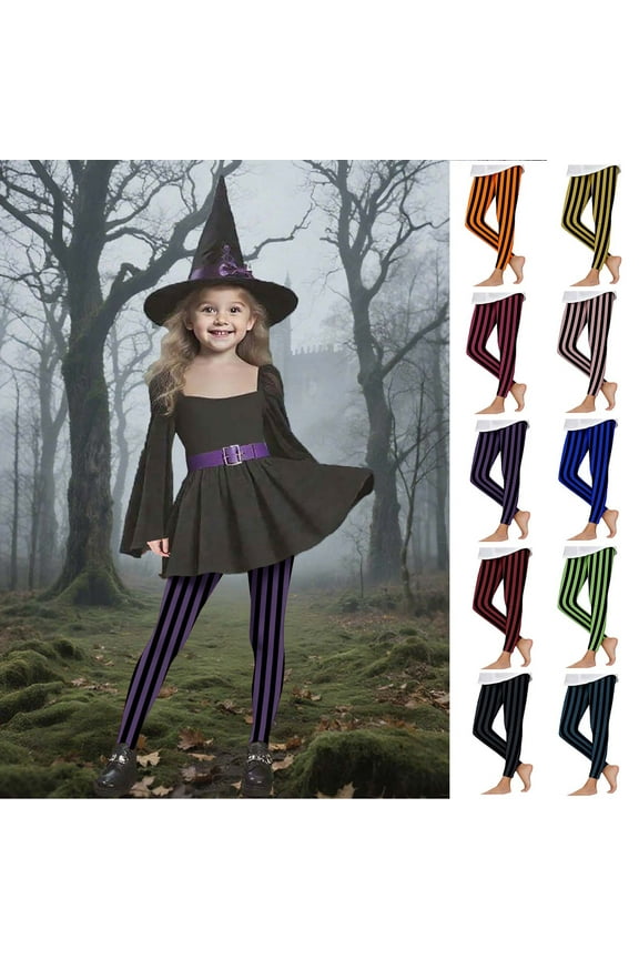 Girls Leggings Vertical Striped Print Elastic Waist Halloween Party Tight Pants Full Length Casual Legging for Kids Birthday Gift Dark Gray 6 Years
