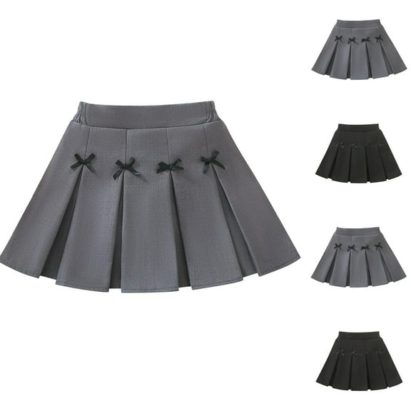 JURANMO Girls Pleated Mini Skirt Bow Knot Cute A Line Skorts Chool Uniform Cheer Skort Kids Cotton Skirts Built in Shorts Black 8 Years