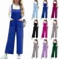 thumbnail image 1 of JURANMO Jumpsuits for Women Loose Wide Leg Bib Overalls Solid Casual Long Rompers Summer Casual One Piece Pants with Pockets Vacation Outfits Light Blue L Clearance Sale, 1 of 9