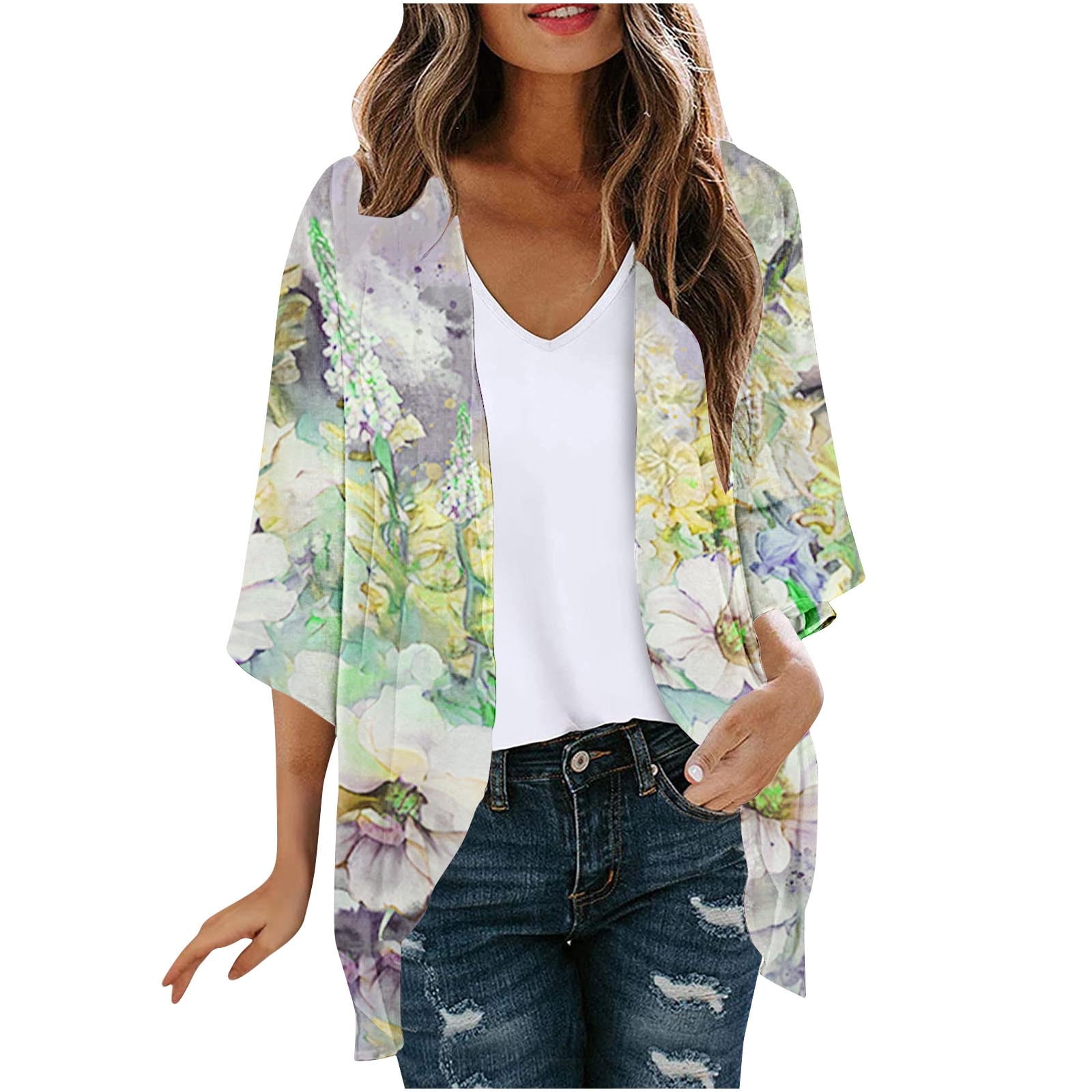JURANMO Kimono Cardigan for Women, Plus Size Kimono Cardigans 3/4 — free download
