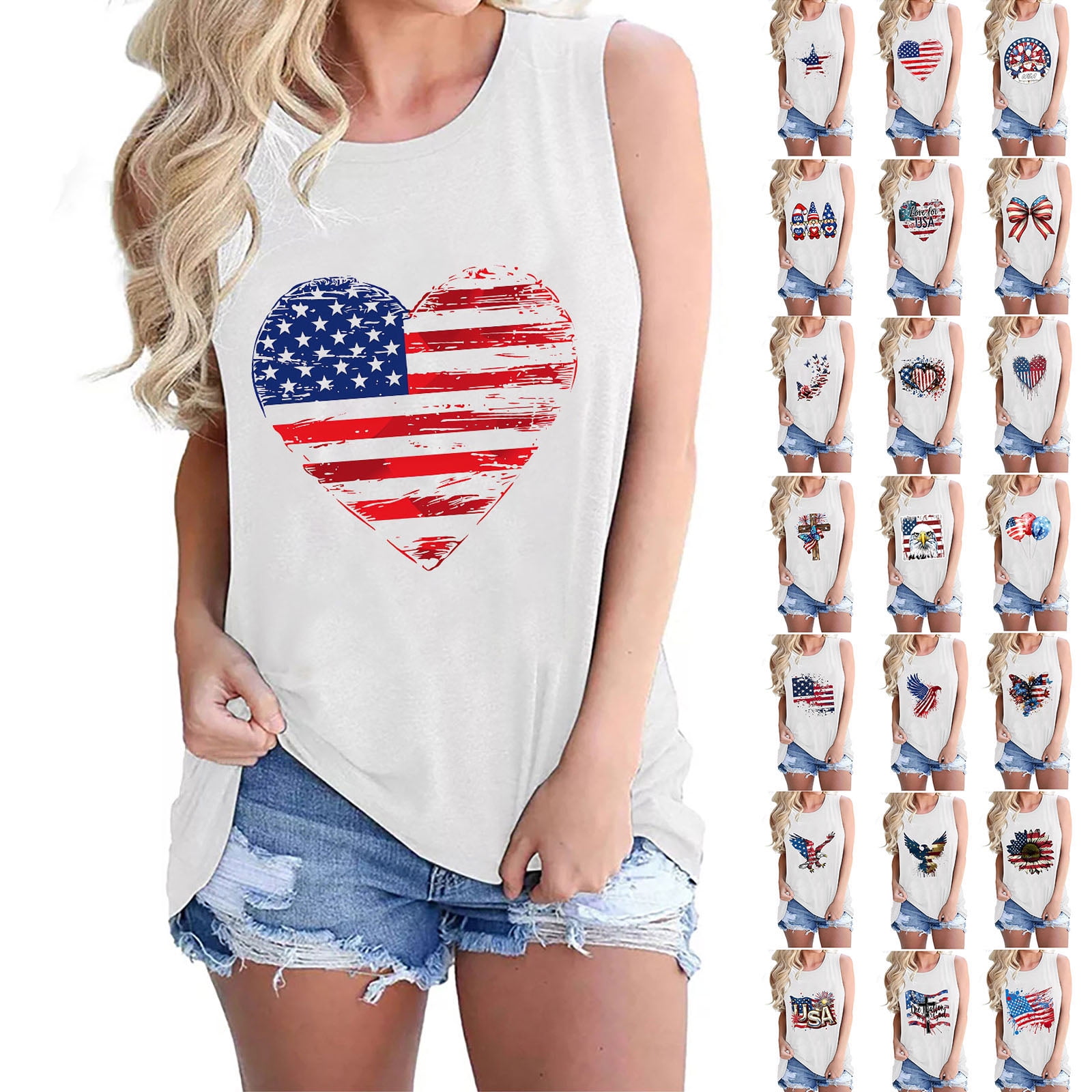 Poetsky Women's Summer Tank Top - USA Flag Graphic, Patriotic Sleeveless Shirt For 4th Of July | Army Green, Backless, Casual Fit