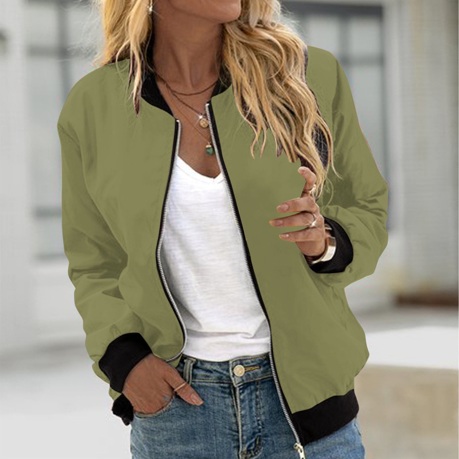 JURANMO Light Weight Jackets for Women Casual,Temperament Solid Color Jacket  Tops for Women Fashion Thin 2023 Autumn Long Sleeve Coat Lady Basic Zipper Stand  Up Collar Blouse with Pockets Windbreakers