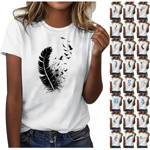 JURANMO Lightning Sale Women's Regular Fit Short Sleeve Shirt Cute Graphic Tees Shirt Casual Crewneck Tshirts Blouses 2025 Fashion Summer Vacation Tops White M