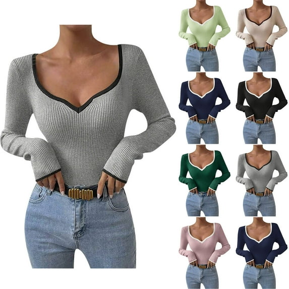 JURANMO Long Sleeve Knit Short Crop Tops for Women V Neck Casual Fitted Sweaters Fashion Y2k Streetwear Pullover Sweater Beige XL