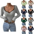 thumbnail image 1 of JURANMO Long Sleeve Knit Short Crop Tops for Women V Neck Casual Fitted Sweaters Fashion Y2k Streetwear Pullover Sweater Pink L, 1 of 2