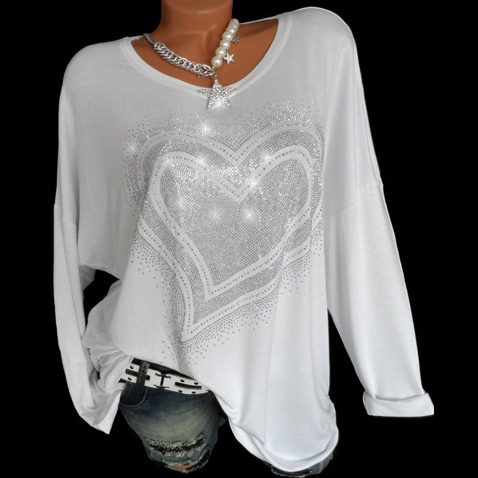 Heart Print Embellished Pullover
