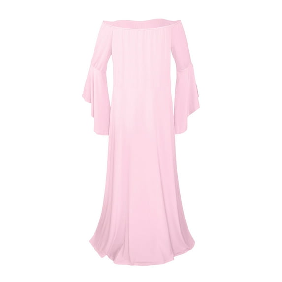 JURANMO Maternity Dress Cold Shoulder Long Ruffle Sleeve Plus Size Nursing Maxi Dresses Ruffle Floor Length Long Dress for Baby Shower Photoshoot