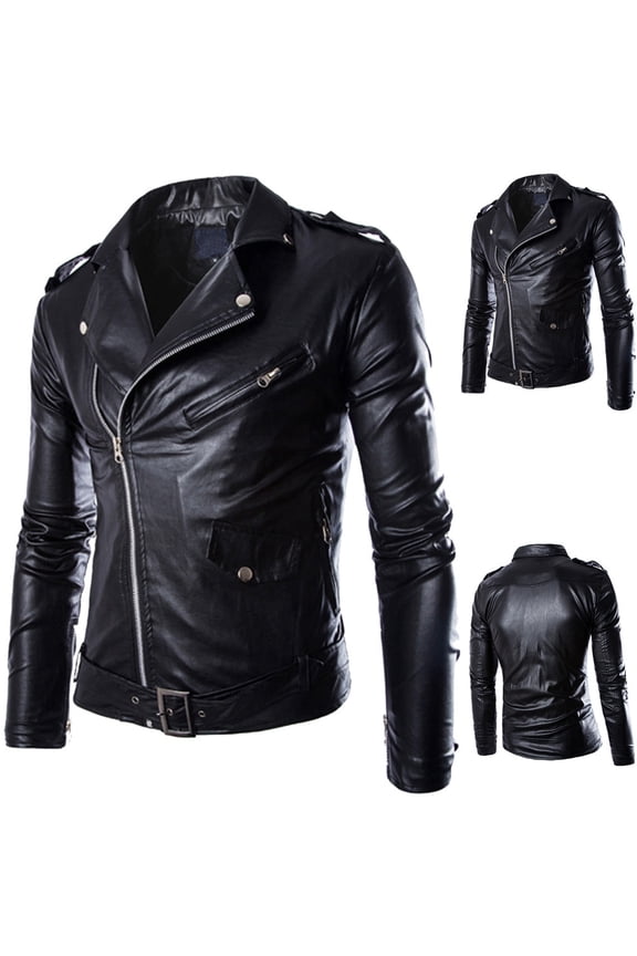 Men's Faux Leather Jacket Lapel Collar Motorcycle Bomber Jackets,2024 Trendy Mens Winter Casual Artificial Leather Full Zipper Long Sleeve Jacket Coats Tops with Zip Pockets