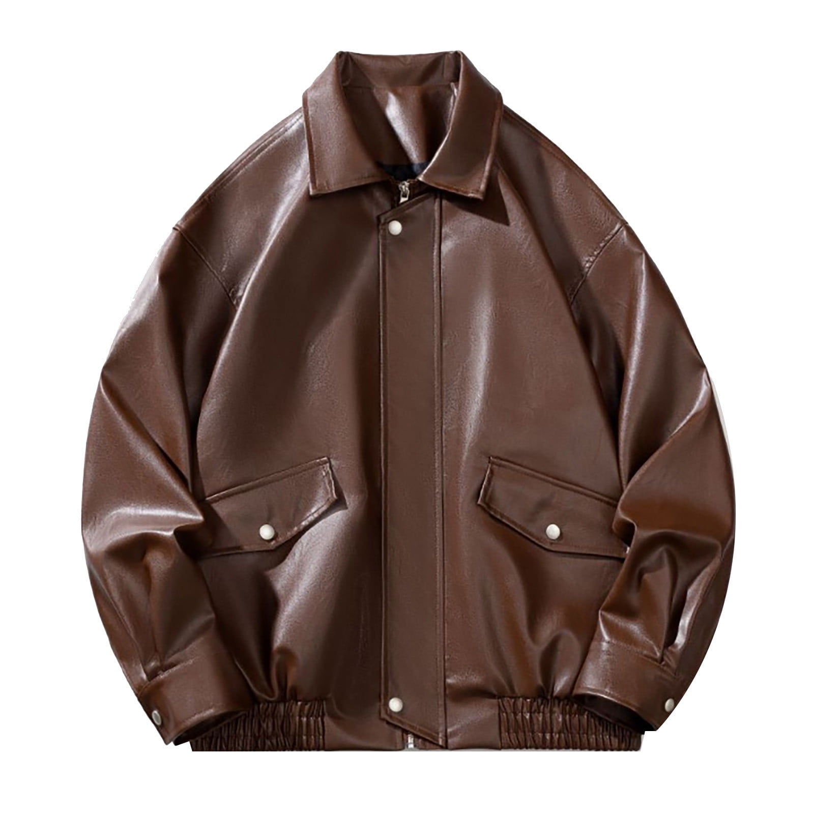 JURANMO Men's Vintage Jackets Casual Loose PU Leather Lapel Collar ...