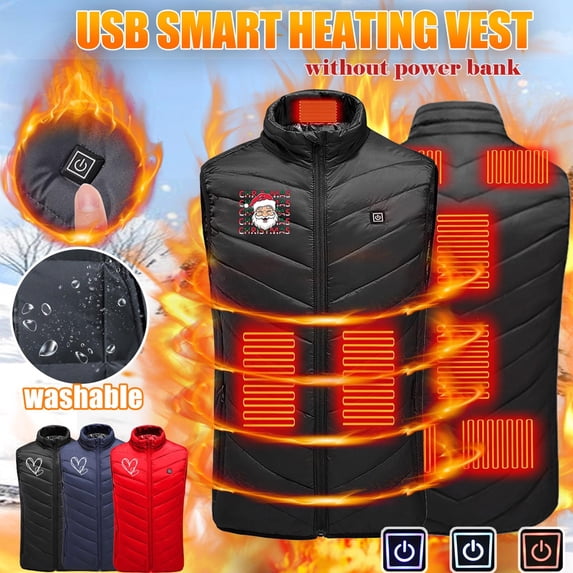 JURANMO Men's and Women's Heated Vest 9 Heating Areas 3 Temperature Electric Heating Vest Full Zip Stand Collar Windproof Warm Utility Vest Today's Deals C-Black#Heated Vest XXXXXXL
