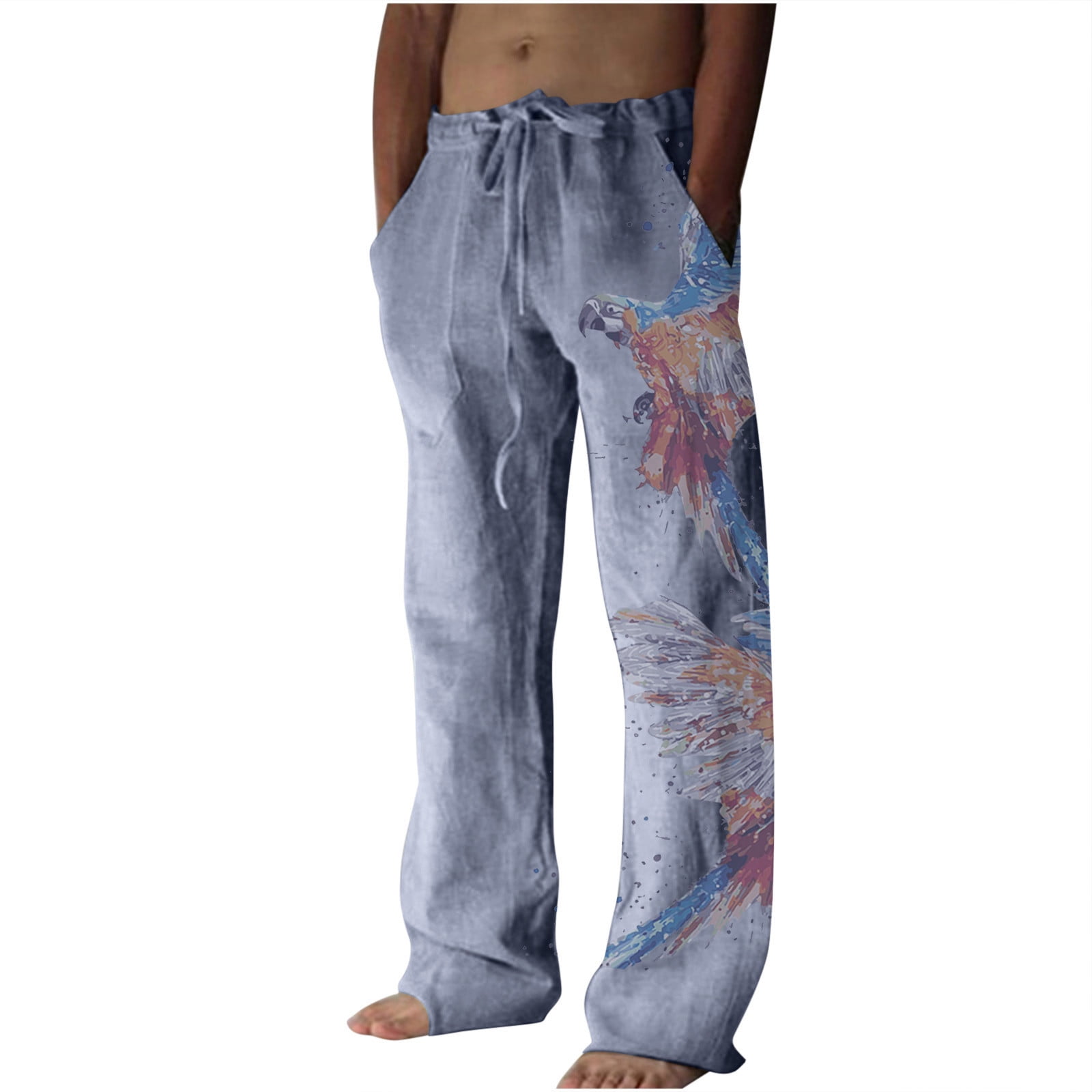 JURANMO Mens Baggy Linen Long Pants Cotton Linen Baggy Lounge Pants