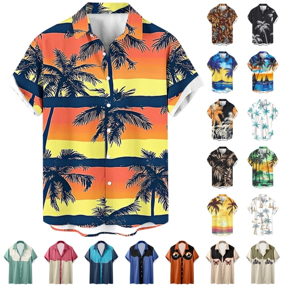 JURANMO Mens Hawaiian Shirt Tropical Graphic Print Beach Shirt Casual Short Sleeve Button Down T Shirt Summer Holiday Tees Multicolor M Weekly Prime