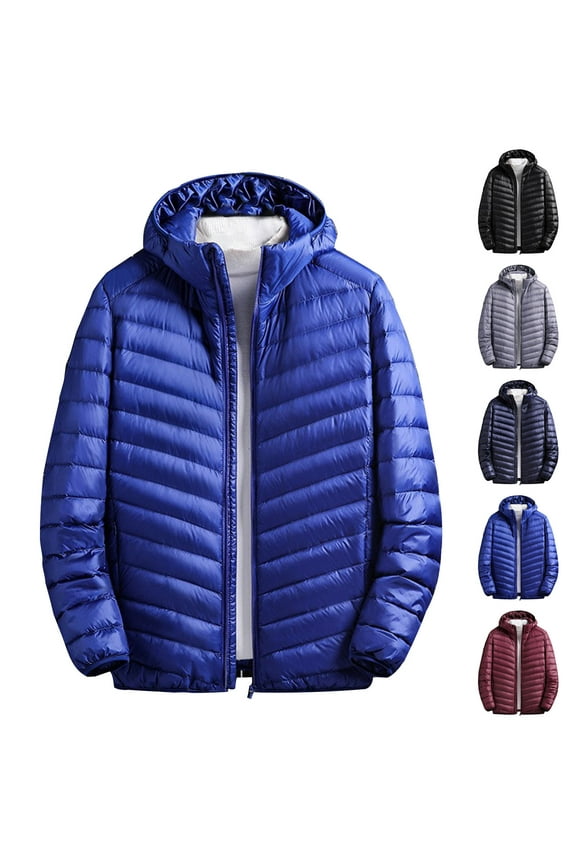 Mens Lightweight Packable Down Jacket Winter Puffy Coat Solid Color Warm Quilted Jackets for Travel Big and Tall Deal sof the Day Black XL
