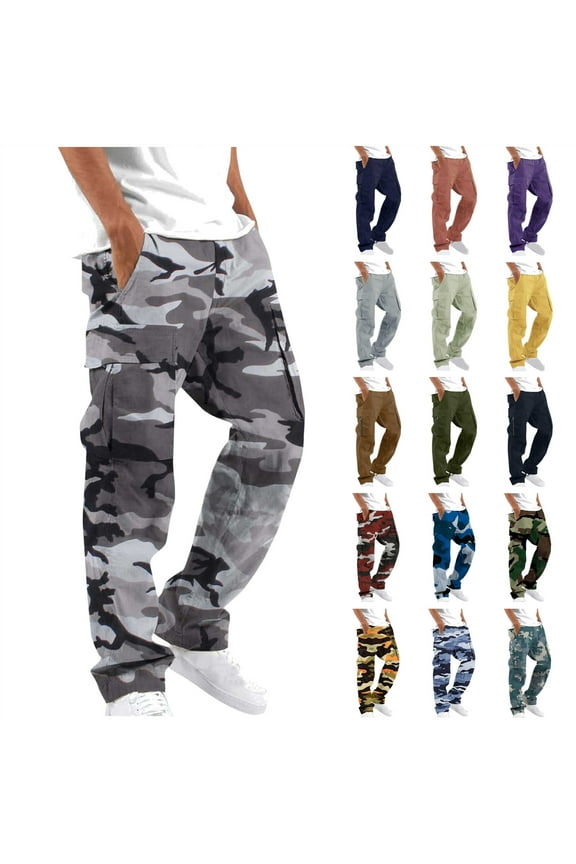 Mens Relaxed Fit Cargo Pants Fashion Camo Print Straight Sweatpants Casual Lightweight Outdoor Hiking Jogger Pant with Pockets Light Blue M Todays Sales
