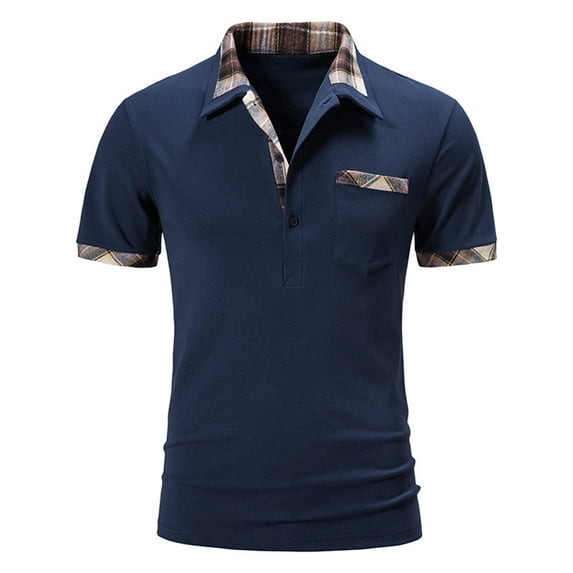 JURANMO Mens Summer Polos Shirts Fashion Plaid Patchwork Neck Golf T-shirts Business Casual Tops Deals of the Day S-Navy#Patchwork Golf Tees L