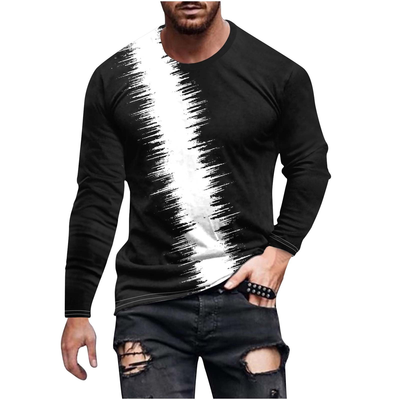 JURANMO Mens T-shirts Funky 3D Graphic Tees Crewneck Long Sleeve ...