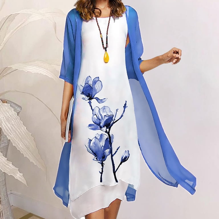JURANMO Mother of the Bride Dresses,Womens Two-Piece Set Floral Print Midi  Dress with Cardigan Chiffon Formal Party Sleeveless Plus Size Wedding Guest  Dresses for Women 2024 Resort Wear - Walmart.com