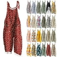thumbnail image 1 of JURANMO Plus Size Cotton Linen Jumpsuits for Women Summer Casual Sleeveless Spaghetti Strap Rompers Fashion Graphic Print Wide Leg Onesie Pants Multicolor S on Sale Clearance, 1 of 6