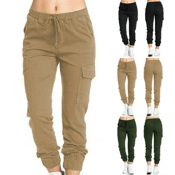 JURANMO Plus Size Elastic Waist Pocket Long Pants Hiking Pants Cargo Joggers Lightweight Athletic Workout Running Sweatpants for Women