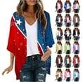 thumbnail image 1 of JURANMO Prime Sales Today! Womens American Flag Kimono Cardigan Plus Size 3/4 Sleeve Shawl Chiffon Cardigans 4th of July Lightweight Beach Cover Up Patriotic Outfits Multicolor XL, 1 of 6