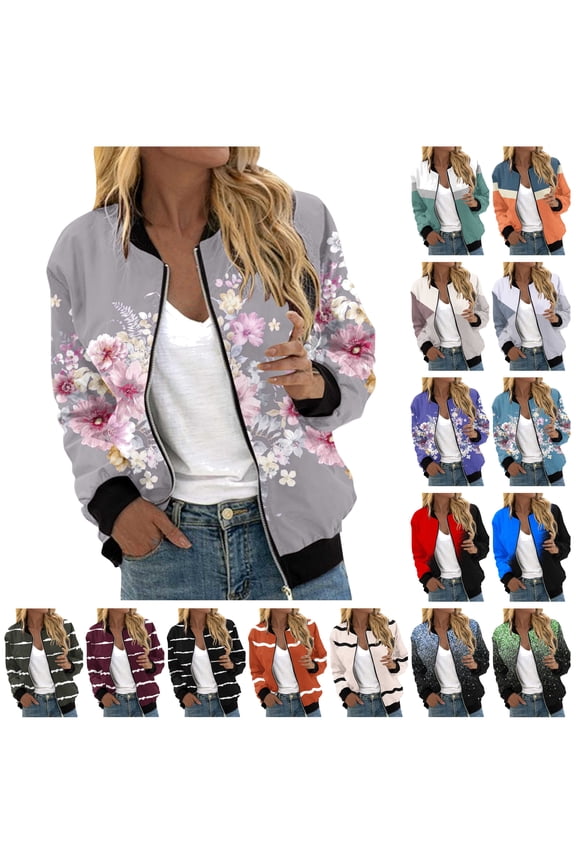 Purses for Women Clearance Women's Bomber Jackets Casual Full Zip Flight Jacket Fall Winter Long Sleeve Outwear Coats Fashion Color Block Windbreaker with Pockets Red XL