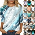 thumbnail image 1 of JURANMO Shirts for Women 3/4 Length Sleeve Summer Tops Casual Crewneck Pullover Blouse Fashion Graphic Cute Tees Ofertas de Hoy en Liquidación Blue S, 1 of 6