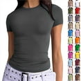 thumbnail image 1 of JURANMO Shirts for Women Crew Neck Short Sleeve Tops Slim Fit Soft Basic Tees Cute Summer T Shirts Y2k Clothing Gray M Back to College Sales, 1 of 8