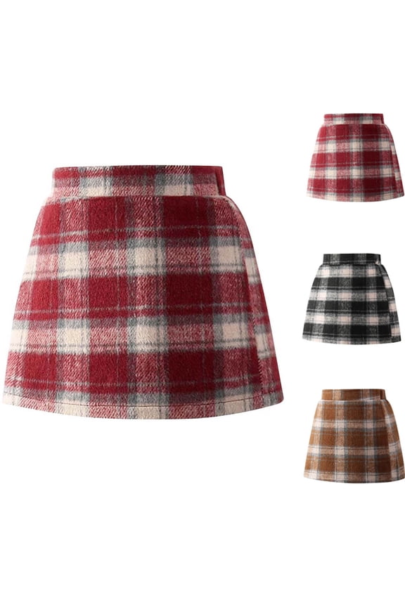 Skirts for Girls High Waist Woolen Plaid Mini Skirt Toddler Kid School Uniform Skirts Comfy Fall A-Line Skirt Black 4 Years