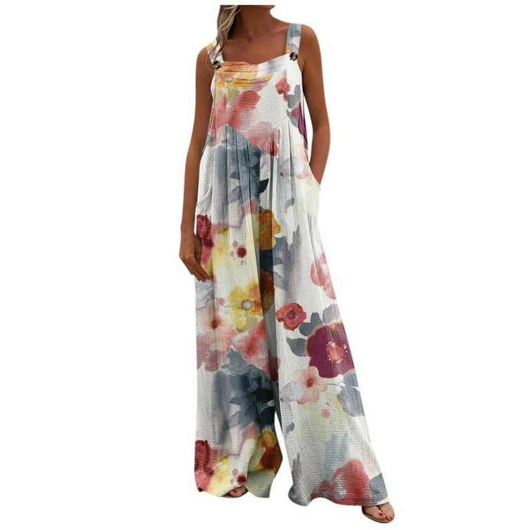 JURANMO Spring Jumpsuits for Women Homemian Print Strappy Wide Leg Playsuits Sparkly Romper Women Overalls