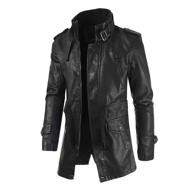 JURANMO Stand Collar Faux Leather Motorcycle Jacket with Armor for Men ...