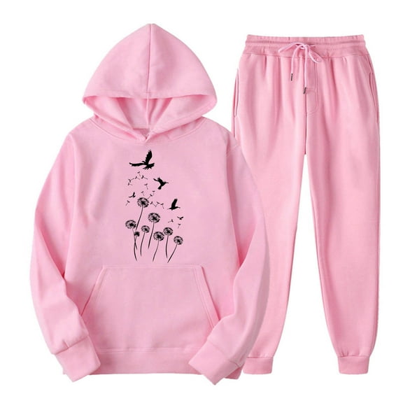 JURANMO Sweatsuits for Women Set, 2 Piece Outfits Cute Printed Hoodie Casual Lightweight Elastic Waist Sweatpants Long Sleeve Sweatshirt Matching Joggers Tracksuit Sets Pink L