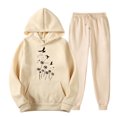 thumbnail image 1 of JURANMO Sweatsuits for Women Set, 2 Piece Outfits Cute Printed Hoodie Casual Lightweight Elastic Waist Sweatpants Long Sleeve Sweatshirt Matching Joggers Tracksuit Sets Beige S, 1 of 2