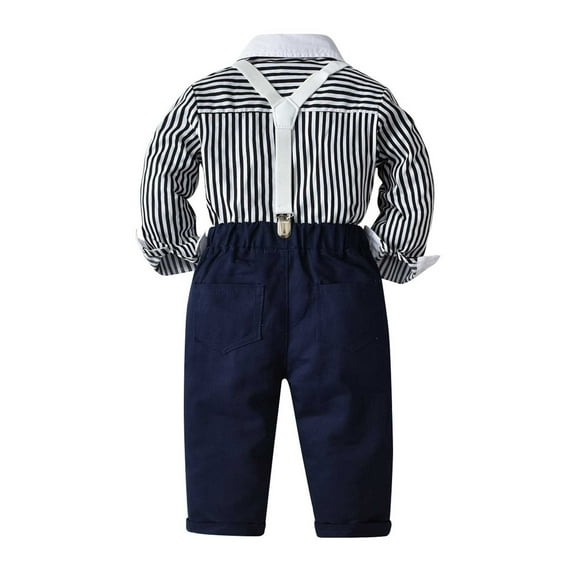 JURANMO Toddler Baby Boy Clothes Suit Dress Clothes Stripe Print Dress Shirts Suspender Pants Gentleman Outfits Comfy Cotton Outfits Today's Deals 5-6 Years Cotton