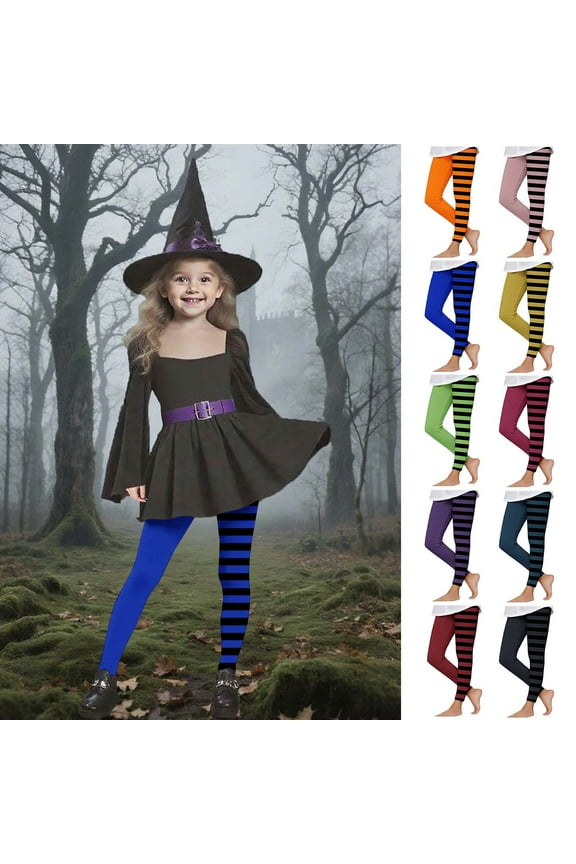 Toddler Kids Striped Leggings Color Block Elastic Waist Halloween Tight Pants Little Girls Holiday Party Legging Birthday Gift Purple 3 Years
