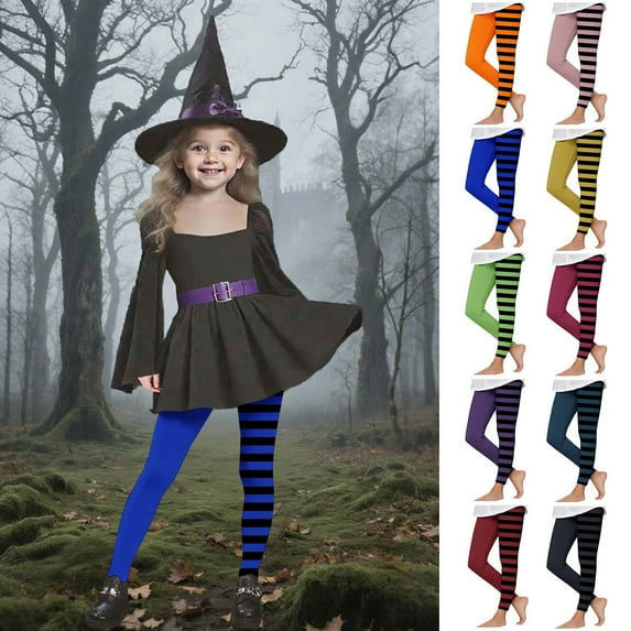 JURANMO Toddler Kids Striped Leggings Color Block Elastic Waist Halloween Tight Pants Little Girls Holiday Party Legging Fall Savings Purple 4 Years