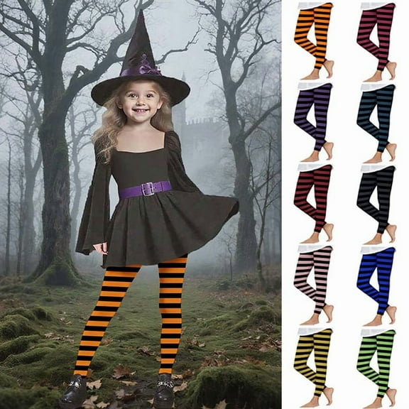 JURANMO Toddler Tights Halloween Leggings for Girls Striped Print Elastic Waist Holiday Party Legging Cosplay Costume Birthday Gift Dark Gray 3 Years
