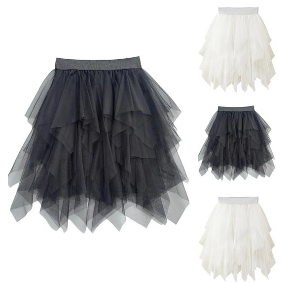 JURANMO Tutu Skirt for Girls Irregular Hem Layered A-Line Tulle Skirt Big Kids Fashion Cute Mini Skirts Party Birthday Dance Skirt Black 13 Years