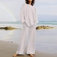 thumbnail image 1 of JURANMO Two Piece Sets for Women Crew Neck Long Sleeve T Shirts and Wide Leg Pants Casual Set Flowy Summer Beach Outfits with Pockets White XXL, 1 of 7