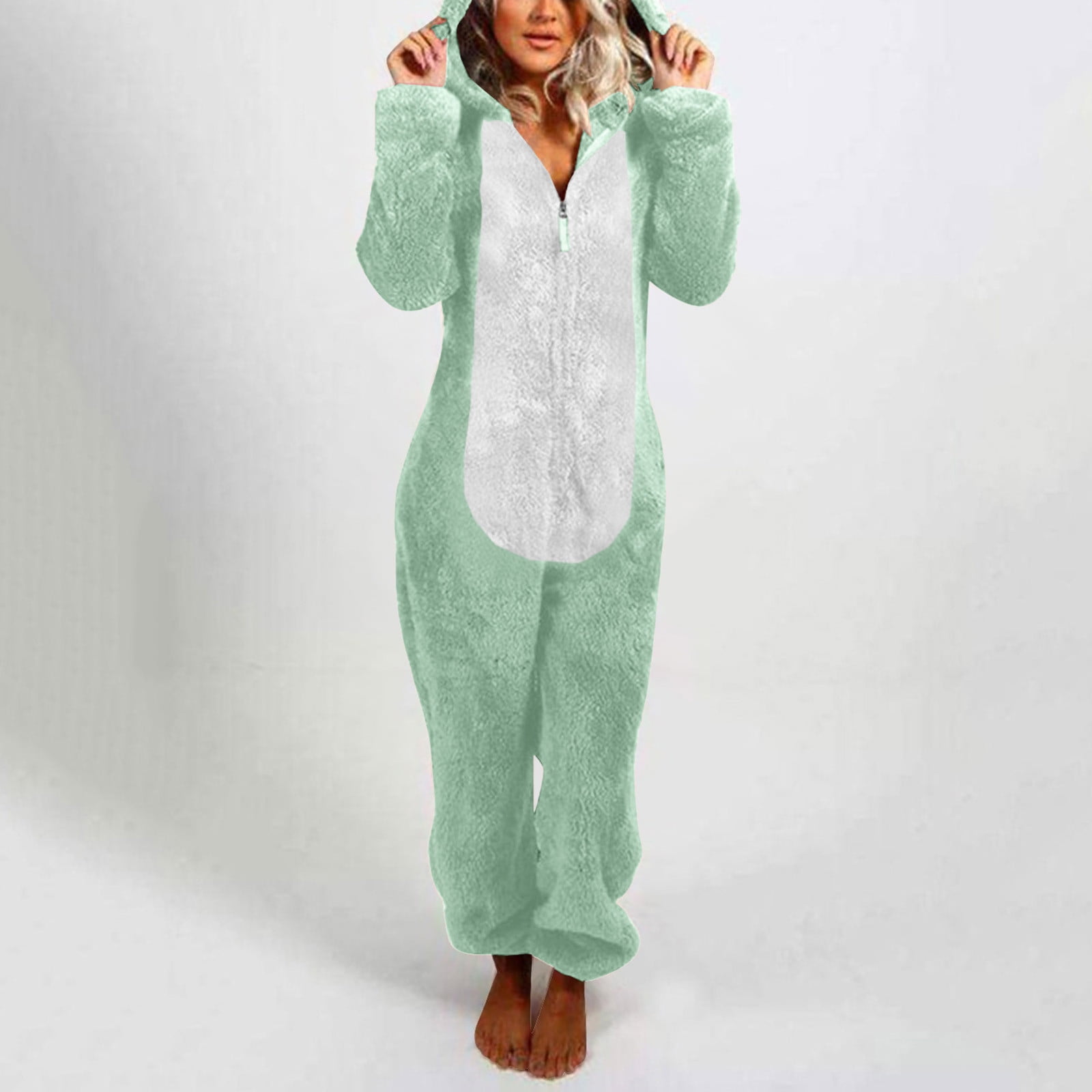 JURANMO Warm Hooded Jumpsuit Sleepwear for Women,2023 Winter Womens Trendy Color Block Patchwork