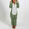 thumbnail image 1 of JURANMO Warm Hooded Jumpsuit Sleepwear for Women,2024 Winter Womens Trendy Color Block Patchwork Full Zip Jumpsuit Pajamas with Two Cute Ears Casual Long Sleeve Plus Size Solid Color Rompe Sleepwear, 1 of 9