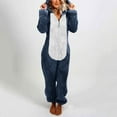 thumbnail image 1 of JURANMO Warm Hooded Jumpsuit Sleepwear for Women,2024 Winter Womens Trendy Color Block Patchwork Full Zip Jumpsuit Pajamas with Two Cute Ears Casual Long Sleeve Plus Size Solid Color Rompe Sleepwear, 1 of 9
