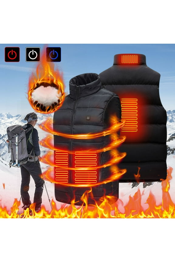 Winter Outdoor Soft Shell Electric Heating Vest Coat,Plus Size USB Intelligent Constant Temperature Coat for Men and Women with Single Levels 4 Zones Heated Jacket 2024 Print Warm Down Coat