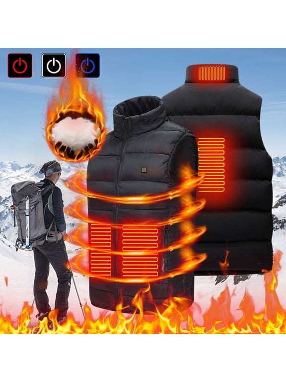 Winter Outdoor Soft Shell Electric Heating Vest Coat,Plus Size USB Intelligent Constant Temperature Coat for Men and Women with Single Levels 4 Zones Heated Jacket 2024 Print Warm Down Coat