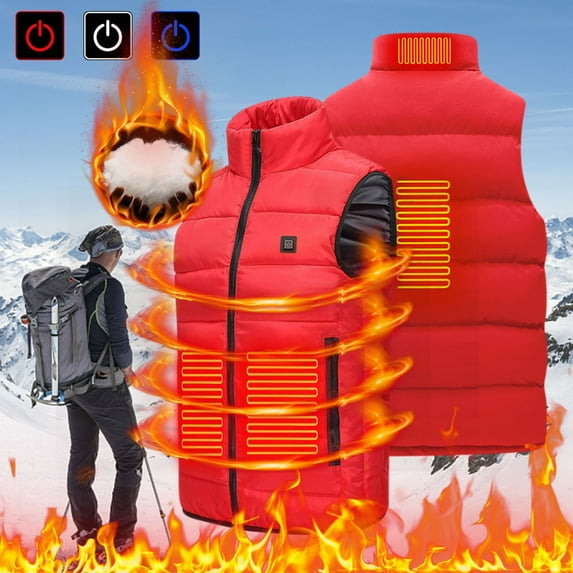 JURANMO Winter Outdoor Soft Shell Electric Heating Vest Coat,Plus Size USB Intelligent Constant Temperature Coat for Men and Women with Single Levels 4 Zones Heated Jacket 2024 Print Warm Down Coat