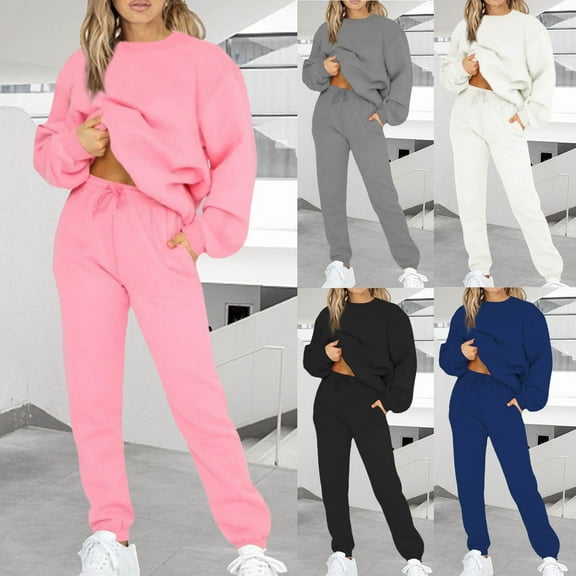 JURANMO Women Fall Sets Comfy Lounge 2 Piece Set Round Neck Long Sleeve Sweatshirts and Jogger Sweatpants Matching Casual Outfits with Pockets Gray XXXXXL