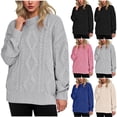 thumbnail image 1 of JURANMO Women Fashion Pullover Sweaters Cable Knitted Mock Neck Long Sleeve Fall Sweater Loose Fit Comfy Casual Fall Tops Beige S, 1 of 6