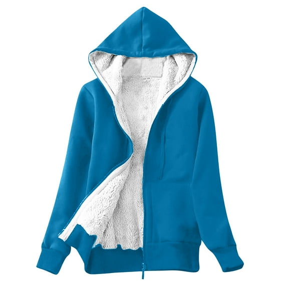 JURANMO Women Fleece Lined Coats Mid Length,2023 Fall Winter Women's Classic Long Sleeve Solid Color Outwear Jackets with Pockets Trendy Full Zipper Up Hooded Coats Casual Loose Warm Plush Lined Coat